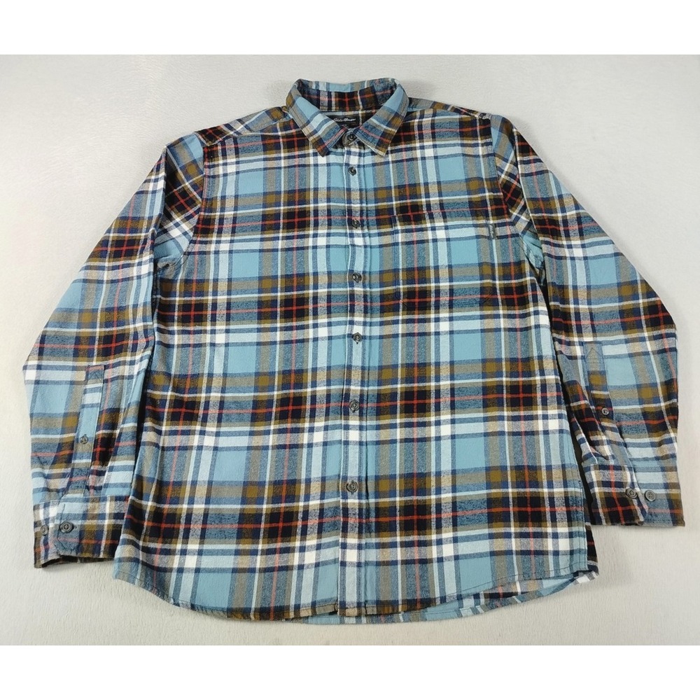 Eddie Bauer Shirt Mens Large Blue Plaid Long Sleeve Flannel Button Up Casual
